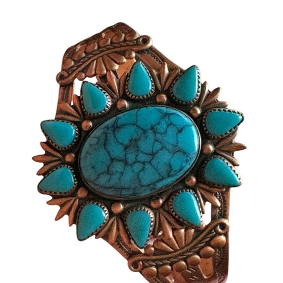Vintage Bell Trading Southwest Style Copper Oval Turquoise Cuff Bracelet - Picture 2 of 4